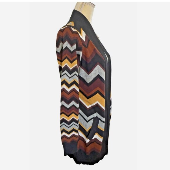 MISSONI Chevron Zig Zag Duster Cardigan Sweater M Brown - Picture 3 of 8